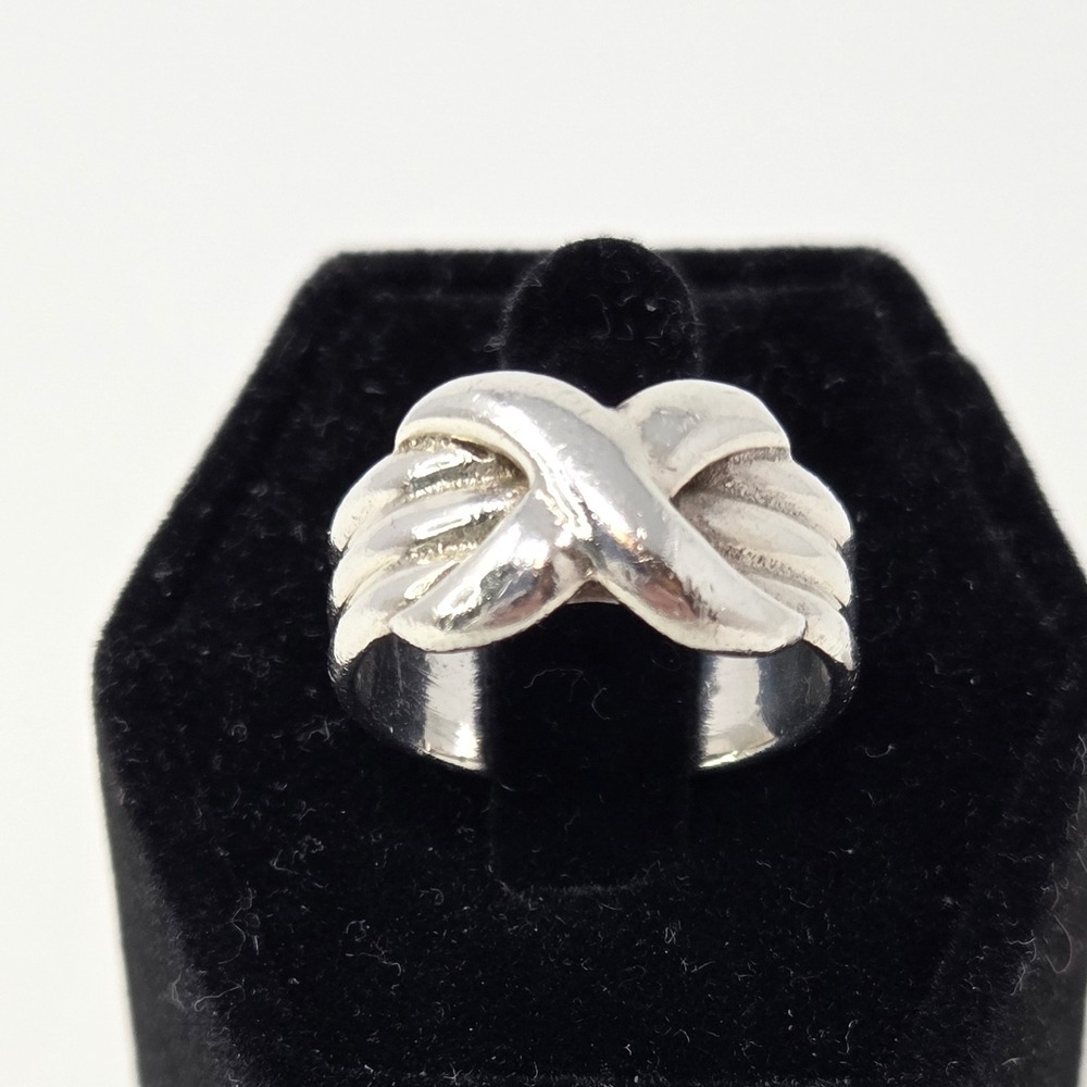 Sterling Silver‎ 925 Intertwined Crisscross Knot Kiss Band Ring Size 5.5  4.9g